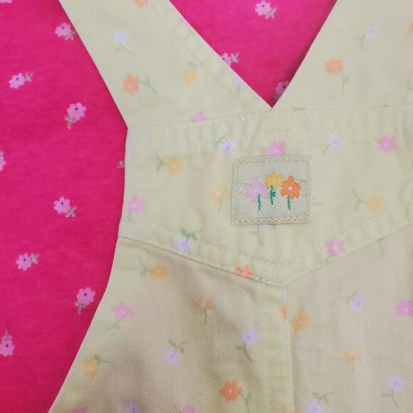 Y2k Vintage Circo 3T Playful Pink Floral 2pc Shortalls Overalls Girls Outfit Set - Picture 5 of 8